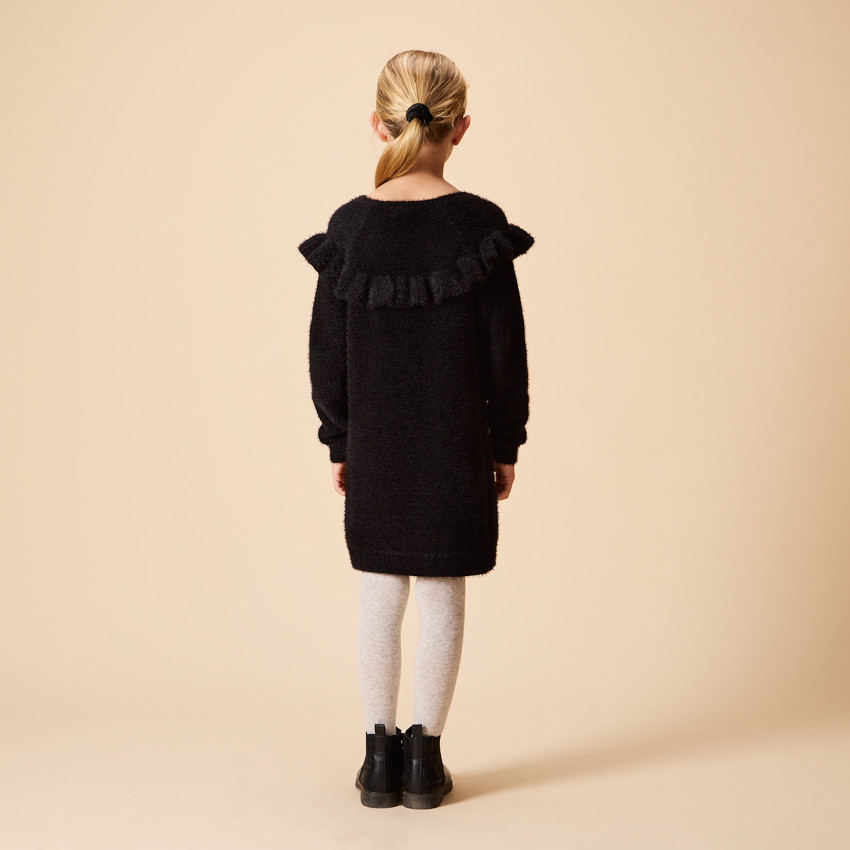 Robe manches longues en tricot pelucheux volanté pour fille 