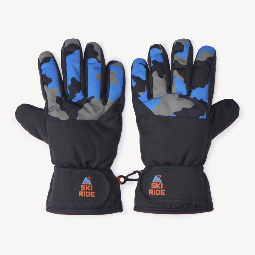 Gants de ski en toile doublée et motif camouflage garçon 