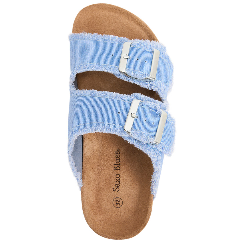 Claquette bleues à double boucles et franges pour fille 
