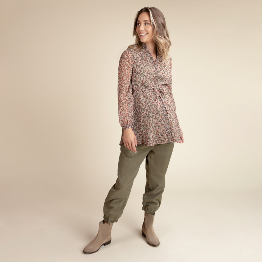 Chemise d'allaitement en voile de coton imprimé fleuri  