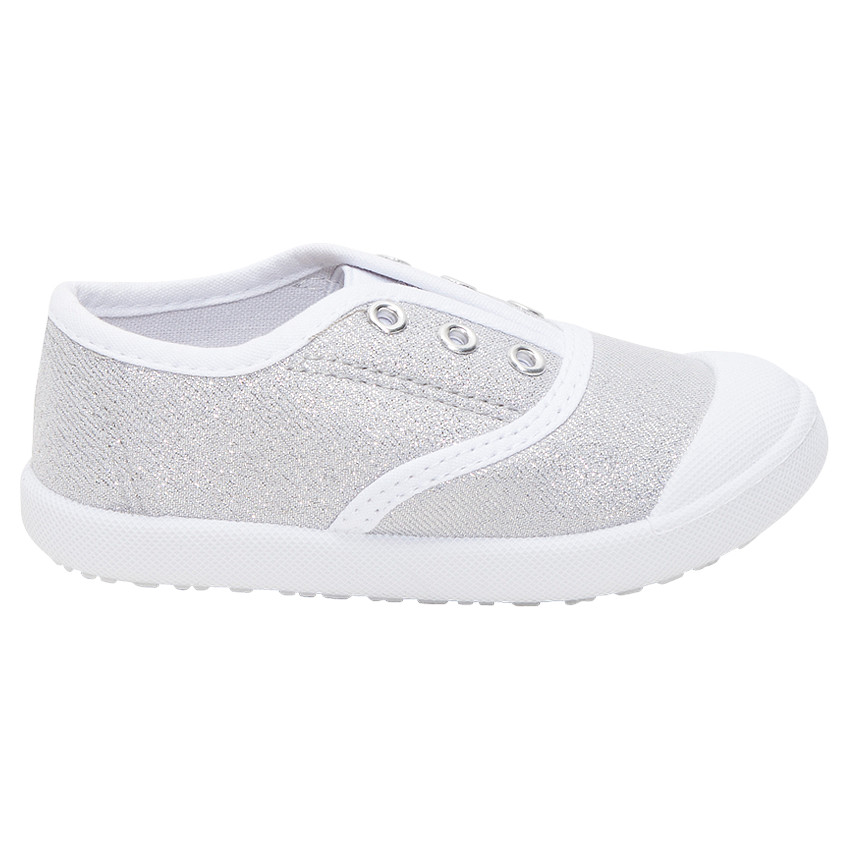 Baskets basses argentées élastiquées en toile du 28 au 35 