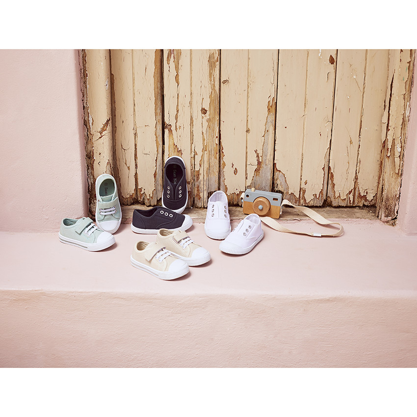 Baskets basses en toile avec lacets élastiques et velcro pour garçon 