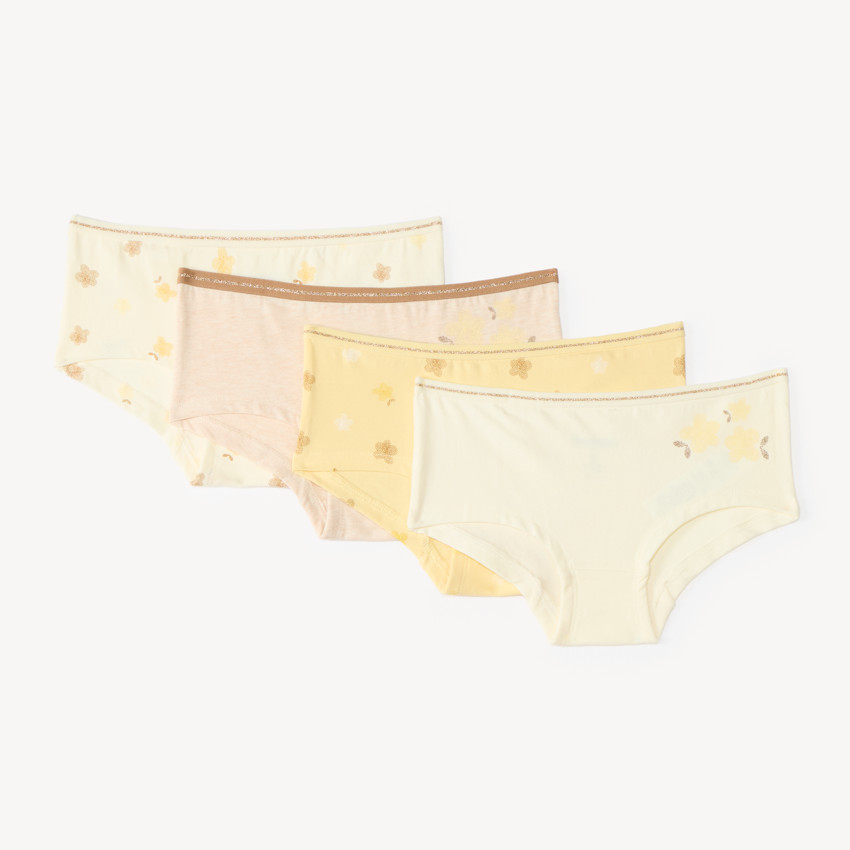 Lot de 4 shortys fille à motifs fleurs en coton stretch 