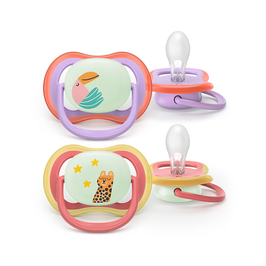 Lot de 2 sucettes silicone 18M+ Ultra Air nuit décorées