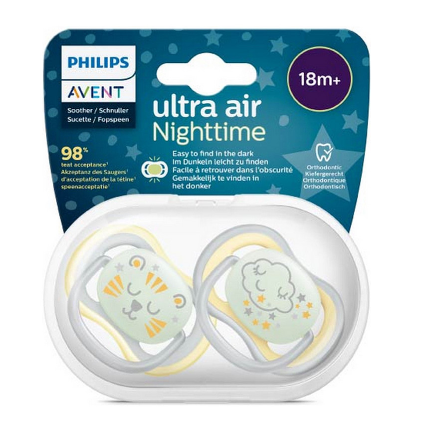 Sucette silicone Ultra Air Nuit +18m - Jaune 