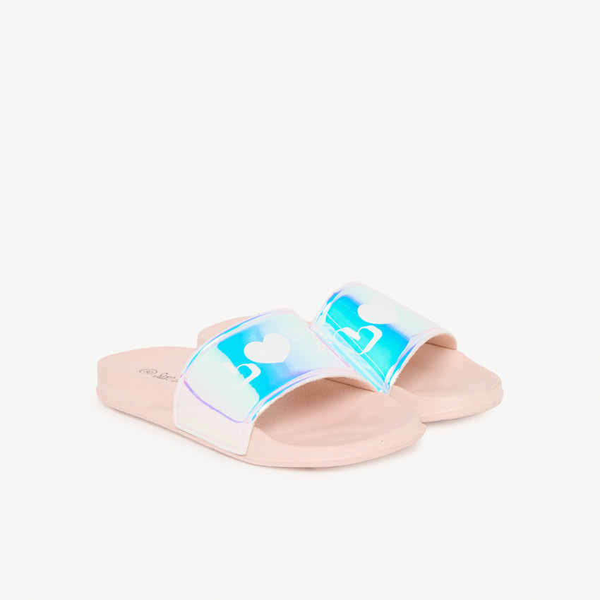 Mules à bride iridescente et print Love pour fille