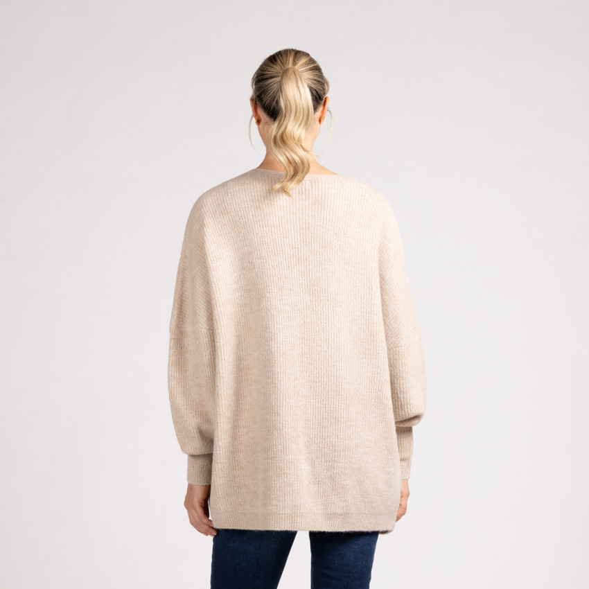 Gilet long à manches longues en tricot uni pour femme 