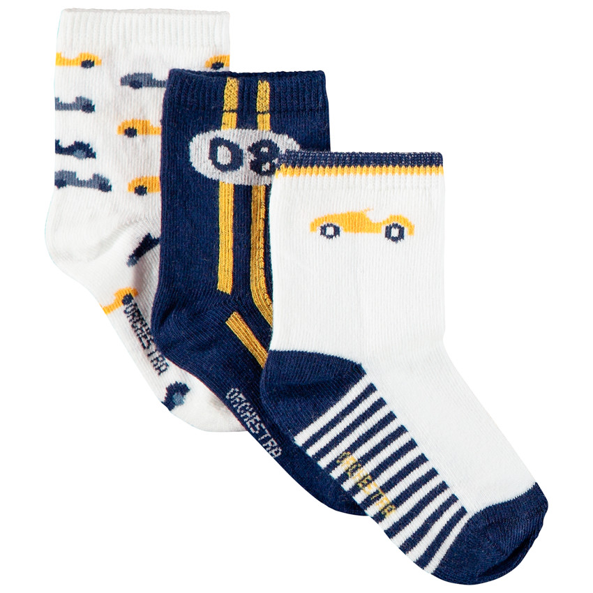 Lot de 3 paires de chaussettes assorties motif voitures pour bébé garçon 