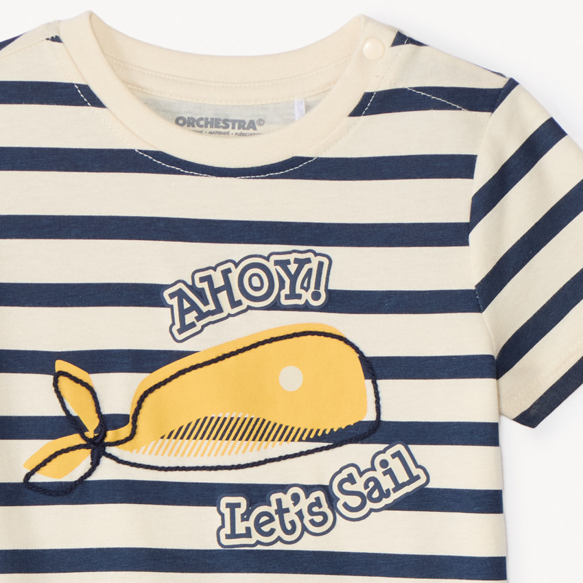 T-shirt manches courtes marinière print baleine pour bébé garçon 