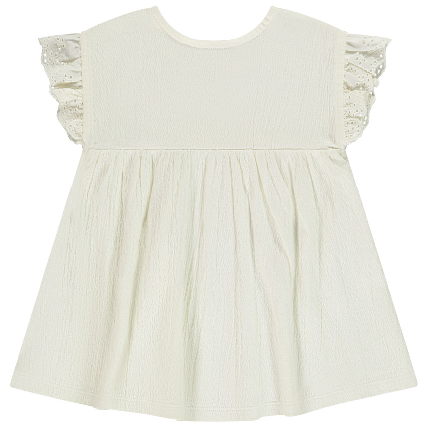 Tunique manches courtes brodées effet froissé pour bébé fille 