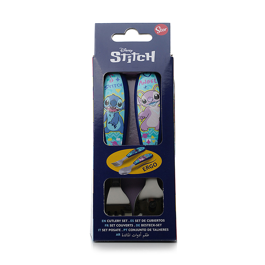Set de 2 couverts en inox Stitch & Angel Disney bleu 