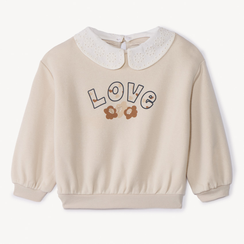 Sweat molleton fantaisie avec col claudine pour bébé fille