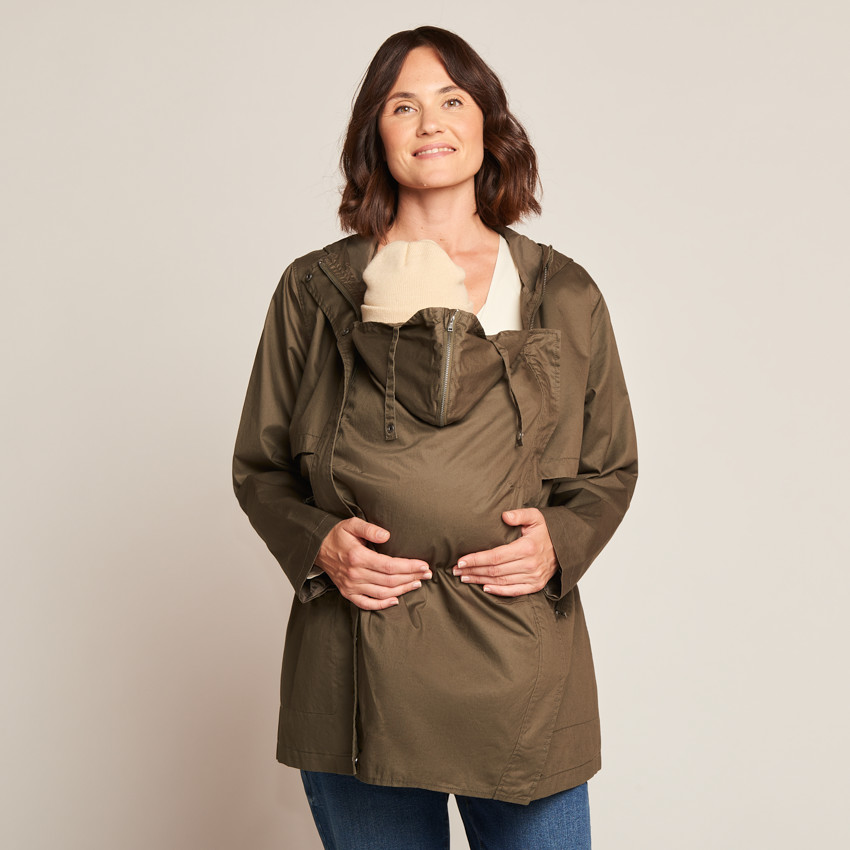 Veste de grossesse et de portage en toile avec capuche intégrée 