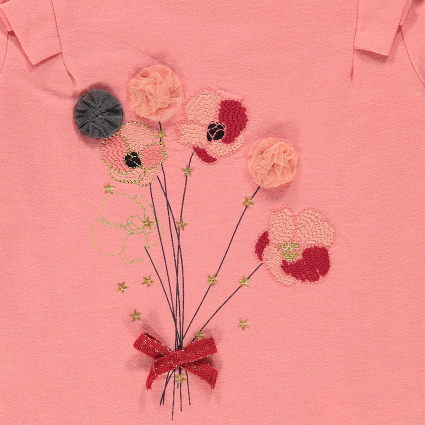 Sweat en molleton chiné avec volants et fleurs fantaisie 