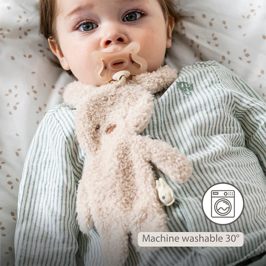 Doudou attache-sucette Lapin Teddy bouclette Ecru 