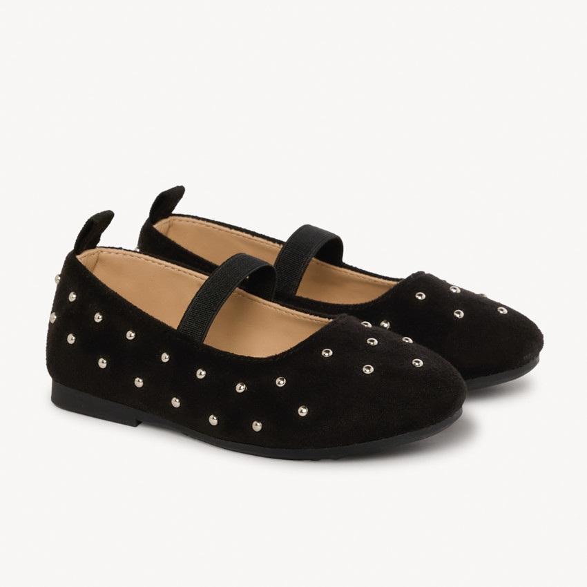 Babies noire avec élastique et rivets argenté pour fille