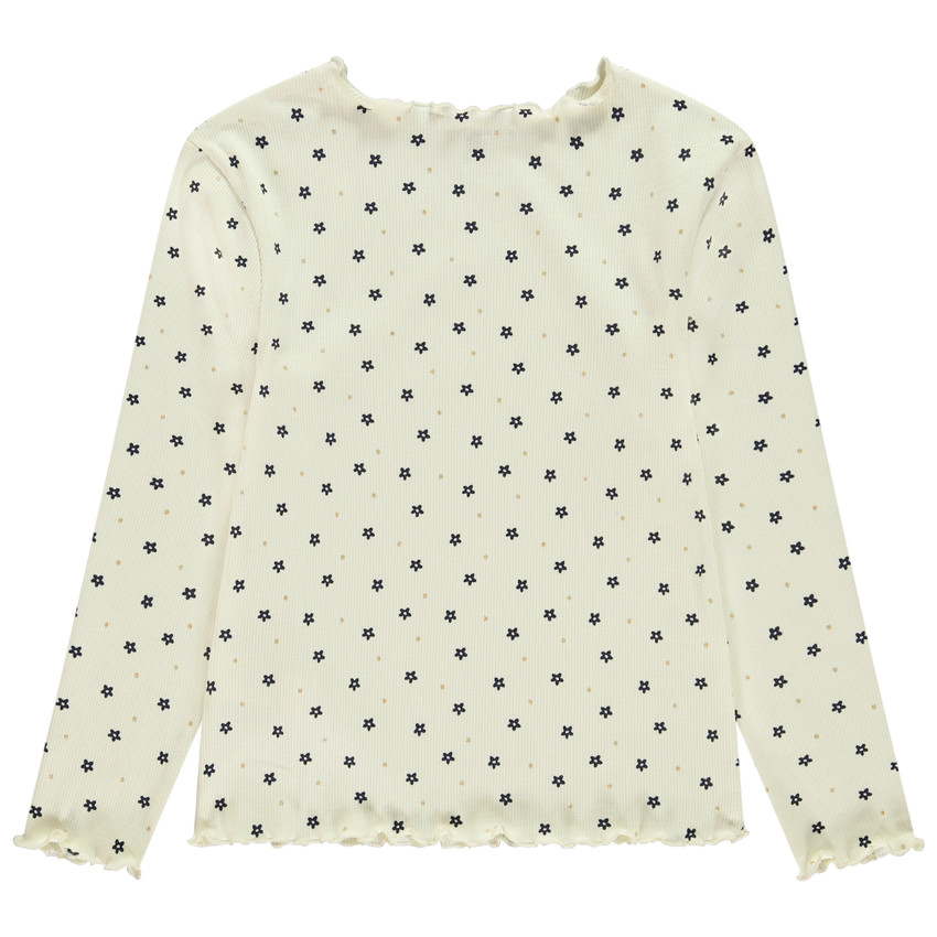 T-shirt manches longues en maille côte avec imprimé fleurs plates pour fille 