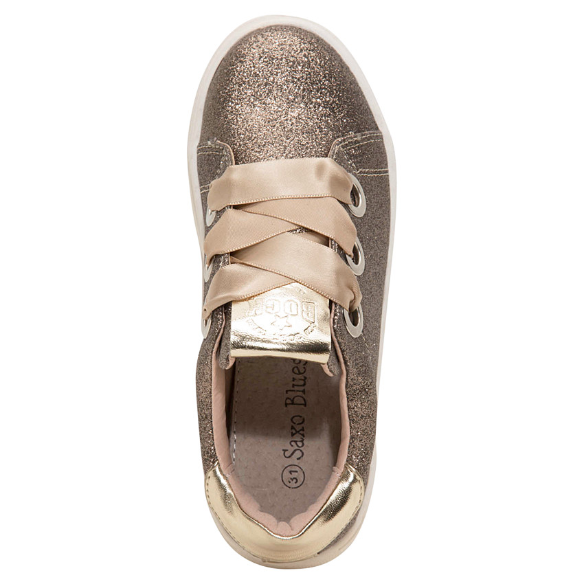 Baskets basses pailletées avec lacets satinés 