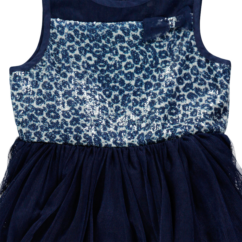 Robe sans manches en voile de coton et tulle avec empiècement imprimé en sequins 