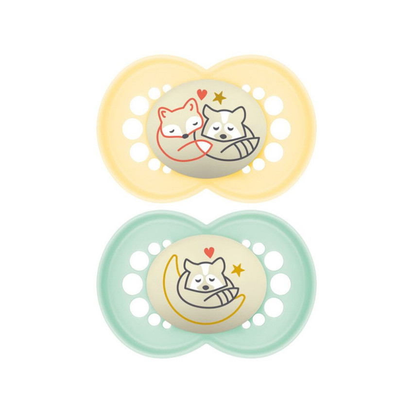 Lot de 2 sucettes silicone Original Nuit 18M+ animaux (modèle aléatoire) 