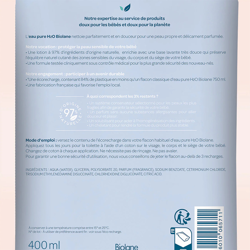 Éco-recharge nettoyant sans rinçage Eau Pure H2O 400 ml 