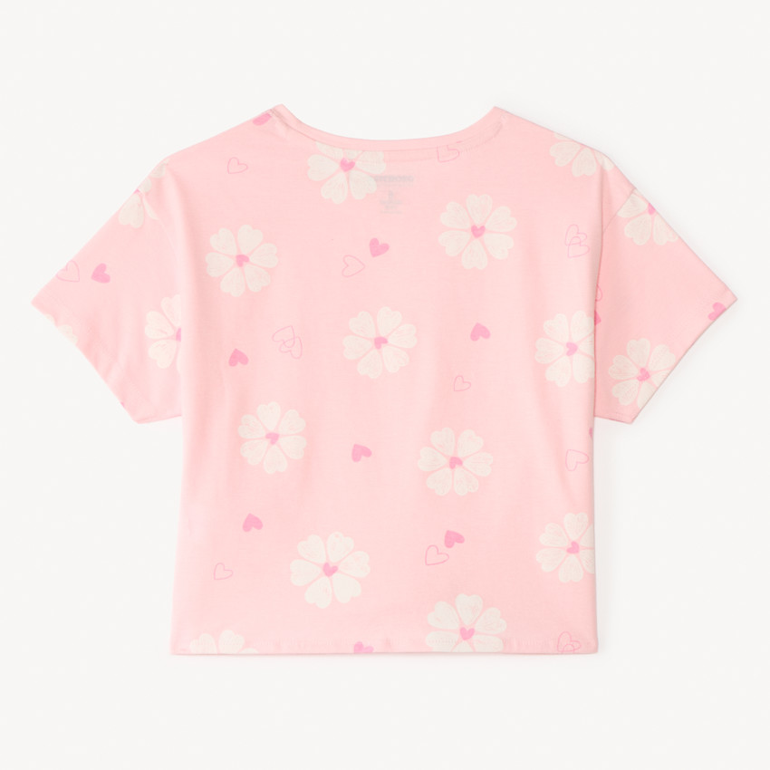T-shirt manches courtes à nouer imprimé fantaisie pour fille 