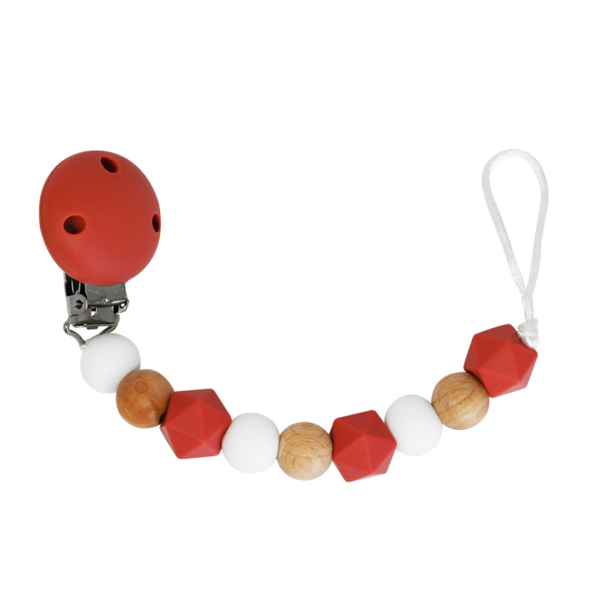 Attache-sucette en silicone et bois Rouille 