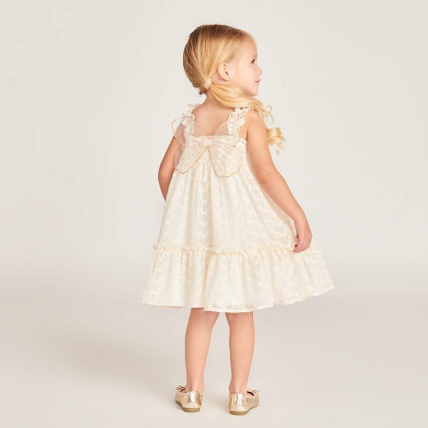 Robe à bretelles en tulle brodée ailes de papillon dans le dos pour bébé fille 