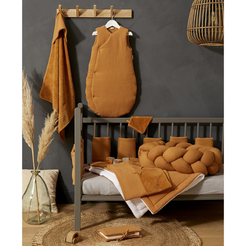 Set de bain bi-matière cape + gant de toilette noisette 