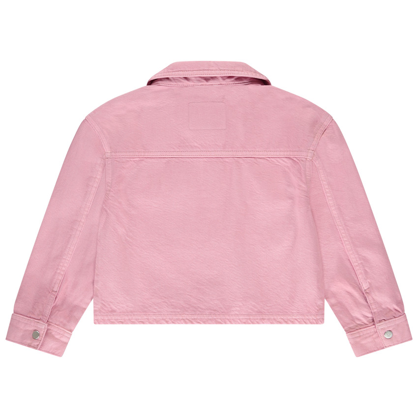 Veste en jean uni à col chemise et clous fantaisie pour fille 