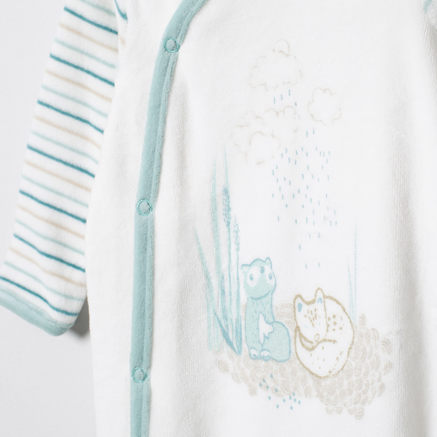 Dors-bien en velours à manches rayées print chat 