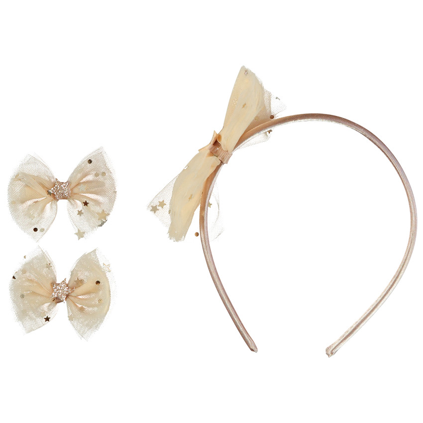 Lot de 2 serres-têtes + 2 barettes en tulle pour fille 