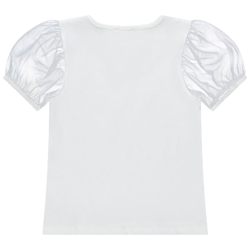 T-shirt manches courtes en tulles à texte pailleté 