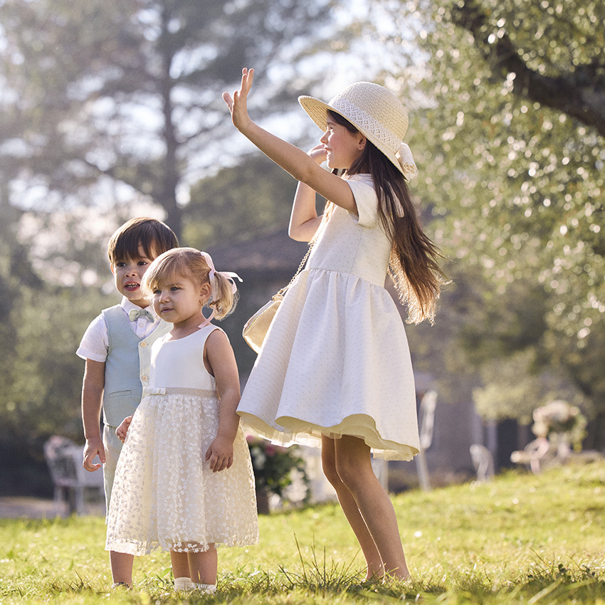 Robe de cérémonie bi-matière à dos ajouré cœur pour bébé fille 