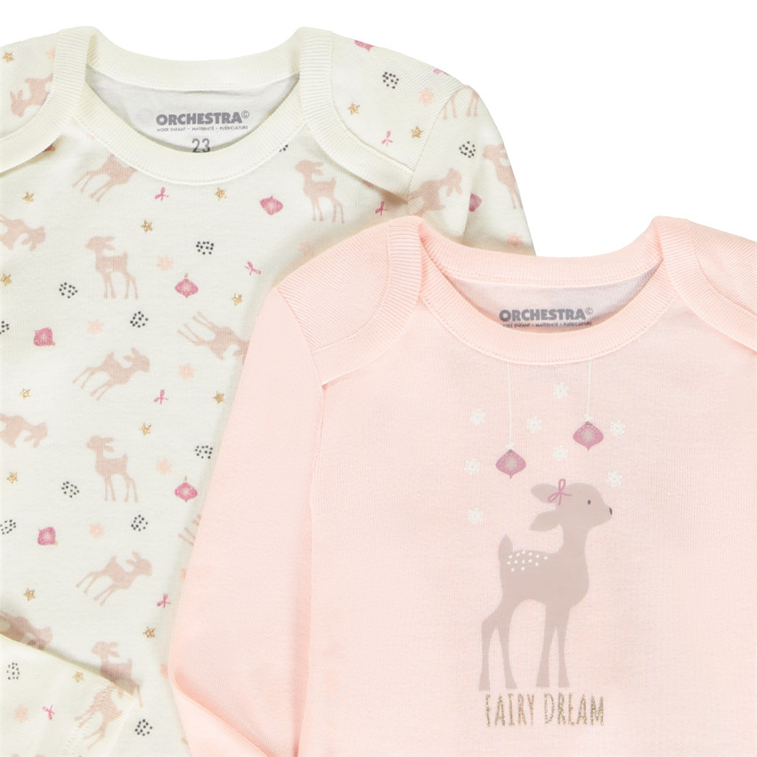 Lot de 5 bodies manches longues motifs Faon pour bébé fille avec ouvertures différentes selon l'âge 