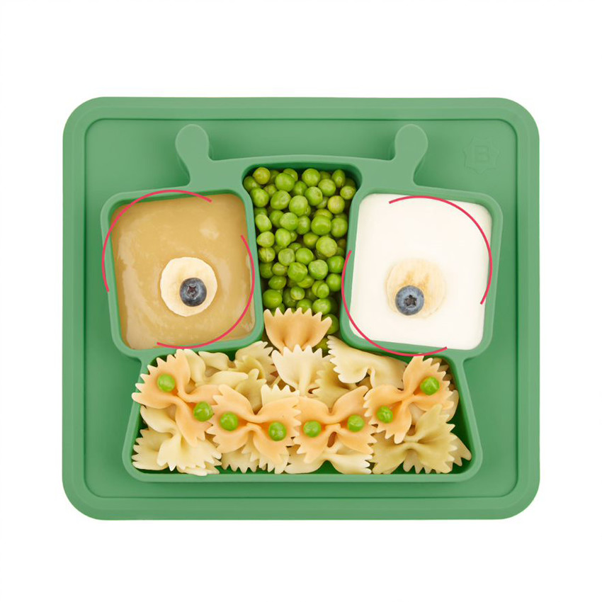 Assiette avec compartiments anti-dérapante - Vert 