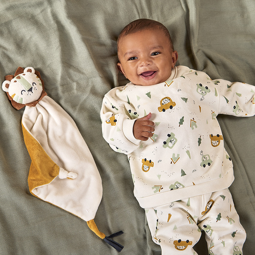Doudou plat lion en velours pour bébé 