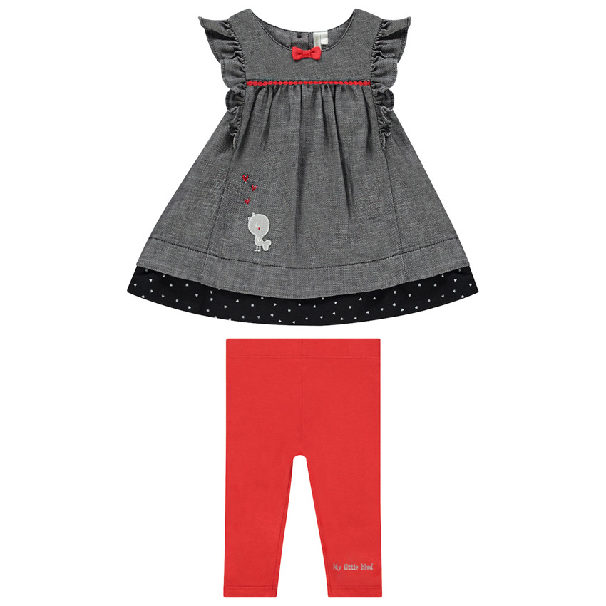 Ensemble avec tunique en maille fantaisie et legging uni 