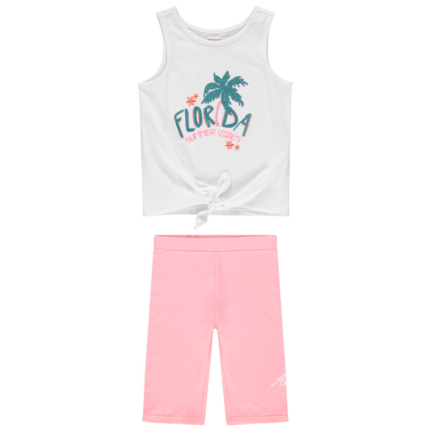 Ensemble avec débardeur à sequins et cycliste rose 