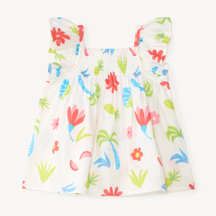 Tunique à bretelles volantées imprimé tropical coloré pour fille 
