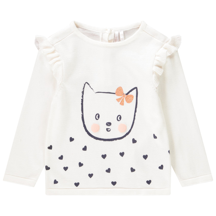 Pull print chat volanté pour bébé fille 