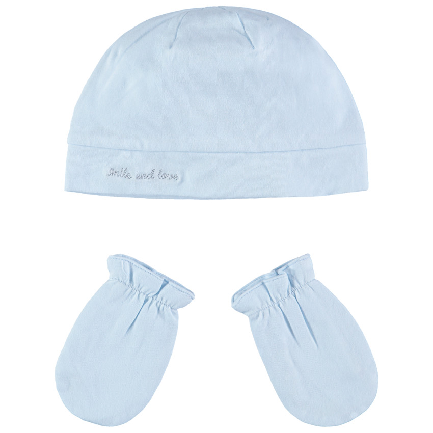 Set bonnet et moufles en coton avec broderie pour bébé garçon
