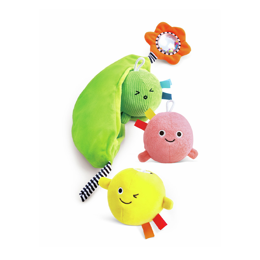 Hochet peluche 3 petits pois vert