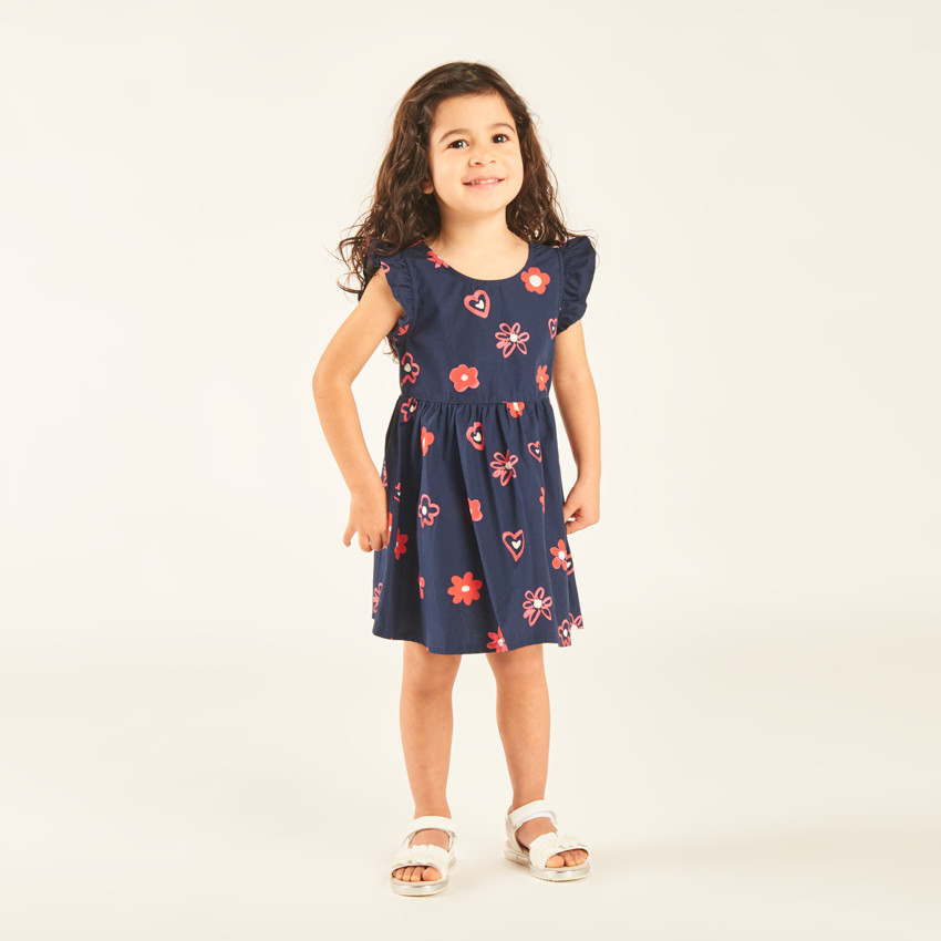 Robe manches courtes volantées imprimé fantaisie pour bébé fille