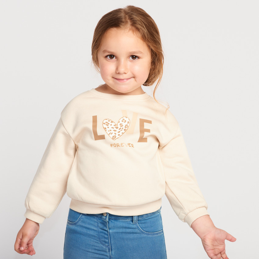 Sweat uni en molleton print love pour bébé fille