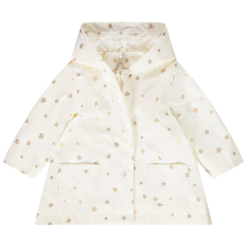 Parka gomme déperlante imprimé métallisé fleurs pour bébé fille 