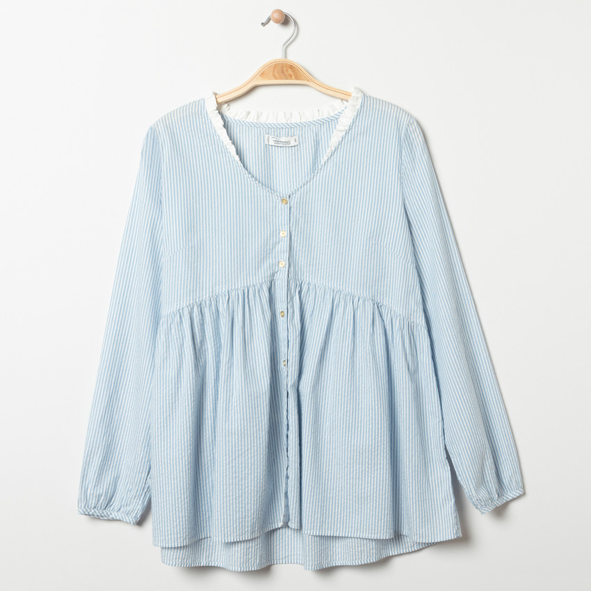 Chemise manches longues de grossesse à fines rayures 