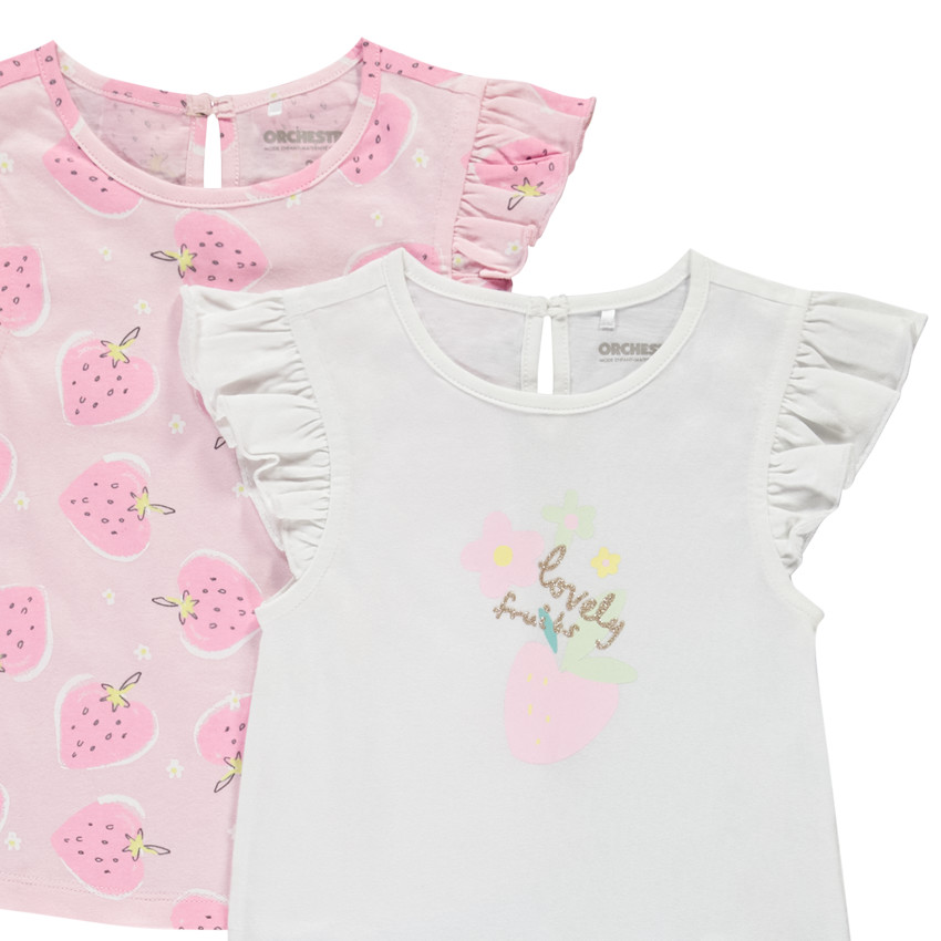 Lot de 4 t-shirts manches volantées fantaisies pour bébé fille 