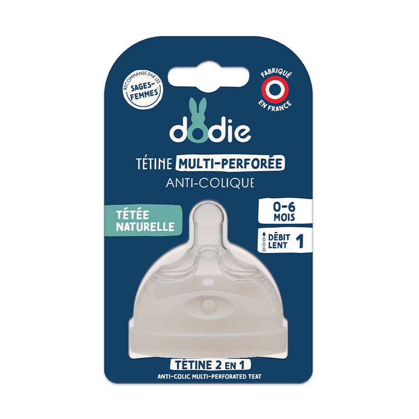 Tétine multi-perforée anti-colique en silicone débit 1 