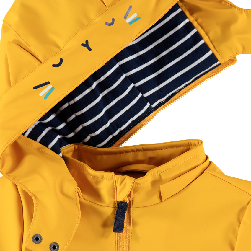 Parka en gomme jaune doublée jersey à rayures 